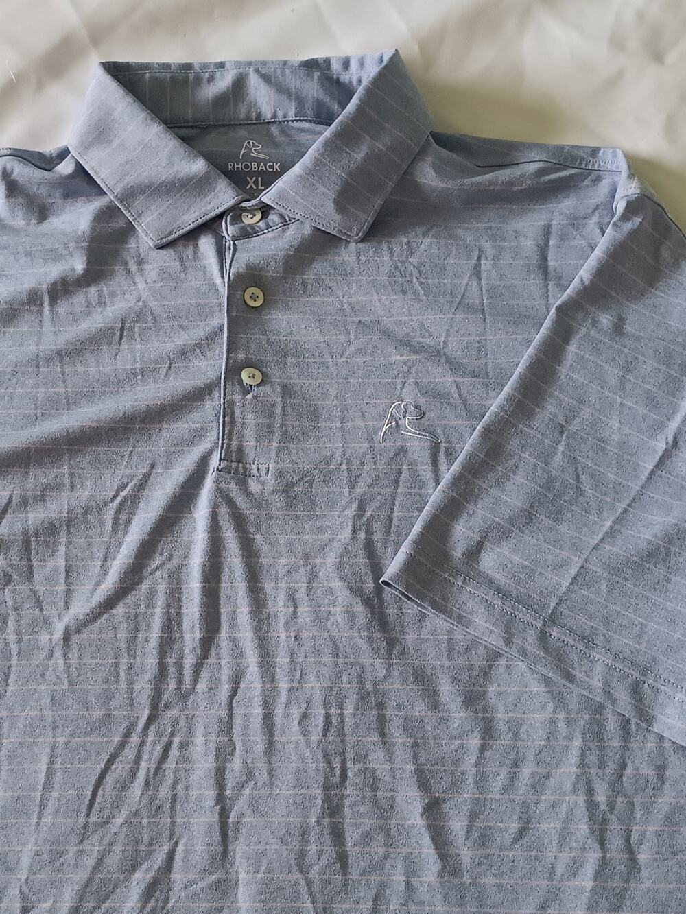 Rhoback Polo Mens XL Pink Gray Blue Striped Short Sleeve Performance